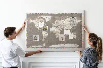 Memobord van kurk Bruine wereldkaart