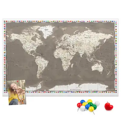Memobord van kurk Bruine wereldkaart