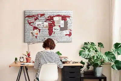 Memobord van kurk Bakstenen muur met kaart