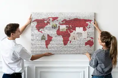 Memobord van kurk Bakstenen muur met kaart