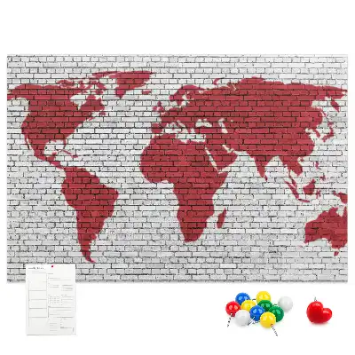 Memobord van kurk Bakstenen muur met kaart