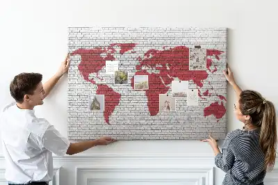 Memobord van kurk Bakstenen muur met kaart
