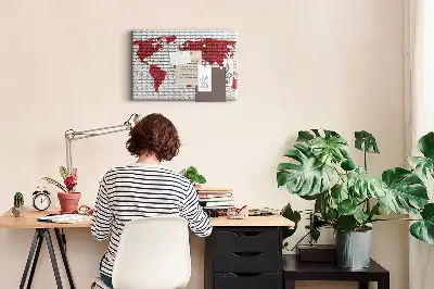 Memobord van kurk Bakstenen muur met kaart