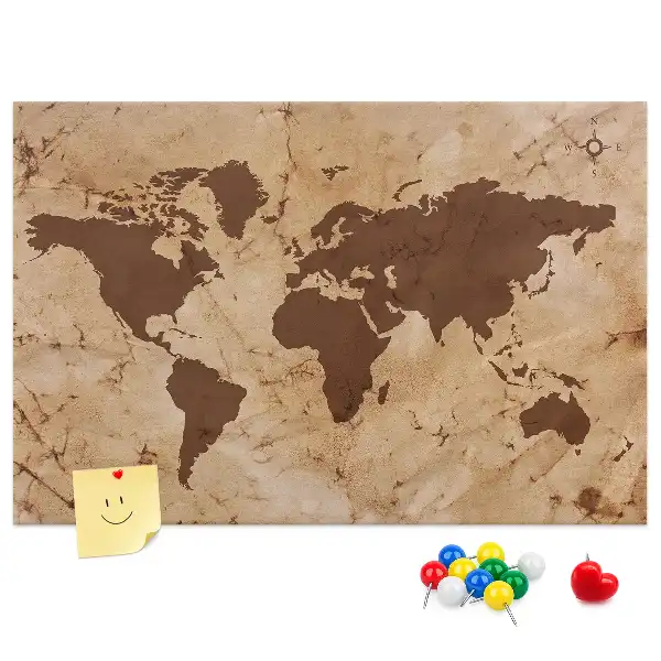 Memobord van kurk Wereldatlas in vintage stijl