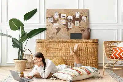 Memobord van kurk Wereldatlas in vintage stijl