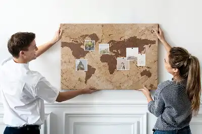 Memobord van kurk Wereldatlas in vintage stijl