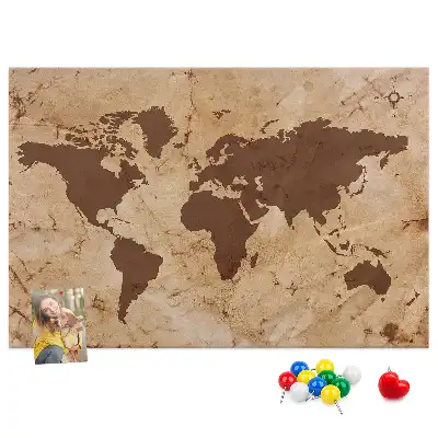 Memobord van kurk Wereldatlas in vintage stijl