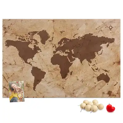 Memobord van kurk Wereldatlas in vintage stijl