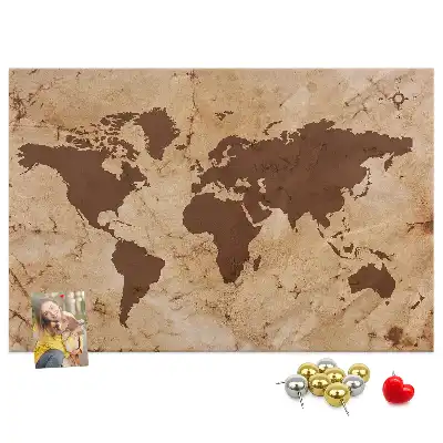 Memobord van kurk Wereldatlas in vintage stijl