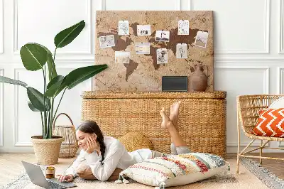 Memobord van kurk Wereldatlas in vintage stijl