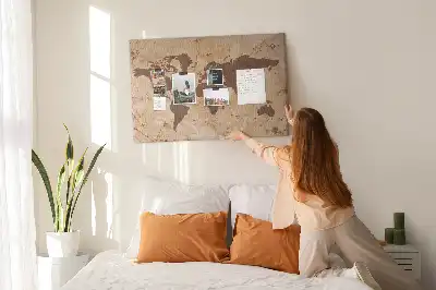 Memobord van kurk Wereldatlas in vintage stijl