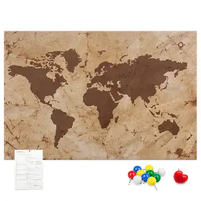 Memobord van kurk Wereldatlas in vintage stijl