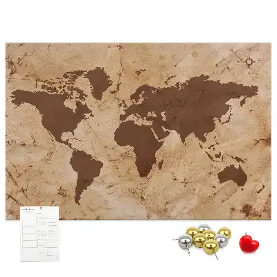 Memobord van kurk Wereldatlas in vintage stijl