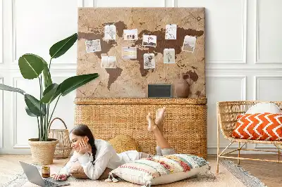 Memobord van kurk Wereldatlas in vintage stijl