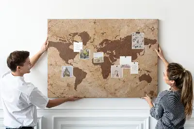 Memobord van kurk Wereldatlas in vintage stijl