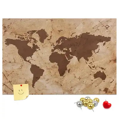 Memobord van kurk Wereldatlas in vintage stijl