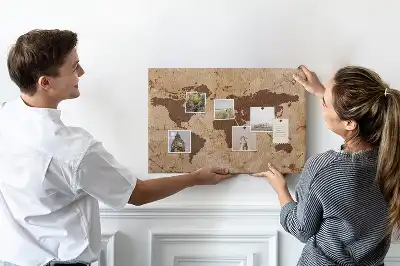 Memobord van kurk Wereldatlas in vintage stijl
