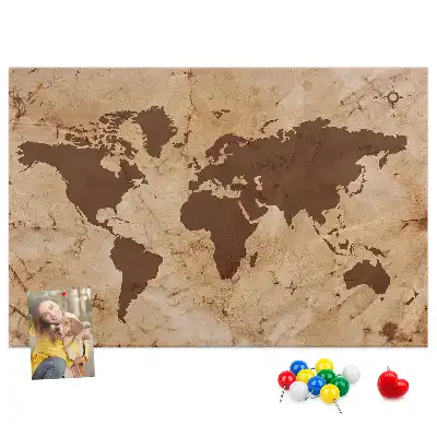 Memobord van kurk Wereldatlas in vintage stijl