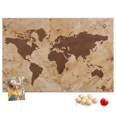 Memobord van kurk Wereldatlas in vintage stijl