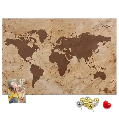 Memobord van kurk Wereldatlas in vintage stijl