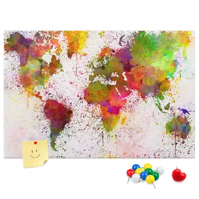 Kurken memobord met aquarel wereldkaart