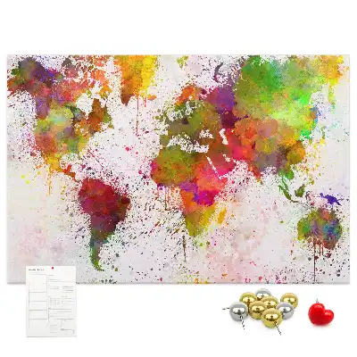 Memobord van kurk Aquarel geschilderde continenten