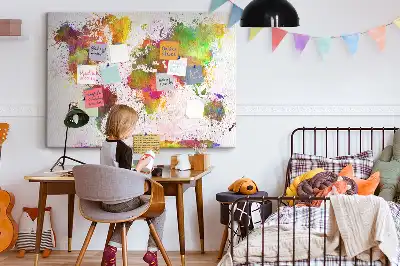 Memobord van kurk Aquarel geschilderde continenten