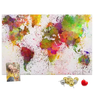 Memobord van kurk Aquarel geschilderde continenten