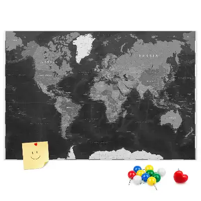 Kurken memobord in de vorm van een stijlvolle zwarte wereldbol