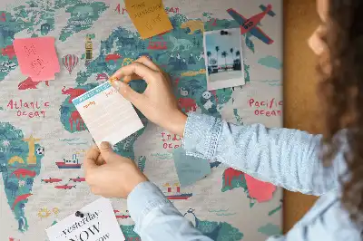 Memobord van kurk Geïllustreerde wereldkaart