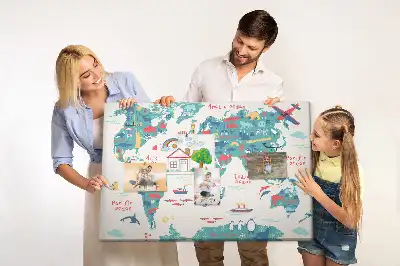 Memobord van kurk Geïllustreerde wereldkaart