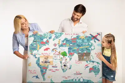 Memobord van kurk Geïllustreerde wereldkaart
