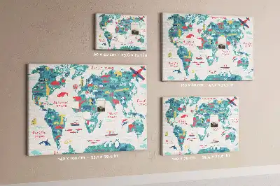Memobord van kurk Geïllustreerde wereldkaart