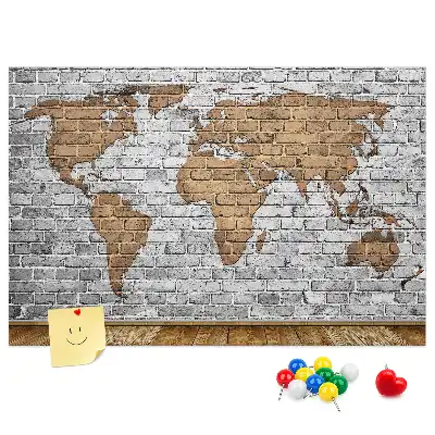 Kurken memobord wereldkaart bakstenen