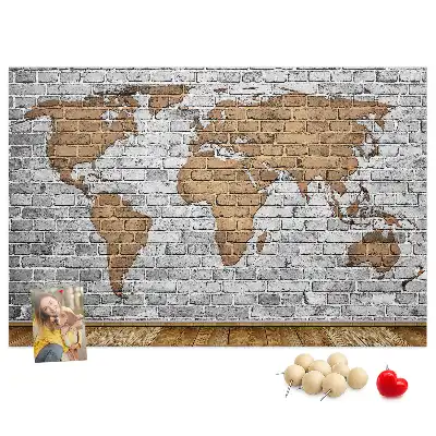 Memobord van kurk Wereldkaart bakstenen