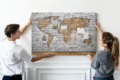 Memobord van kurk Wereldkaart bakstenen
