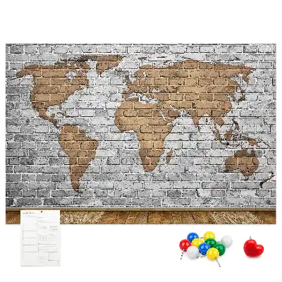 Memobord van kurk Wereldkaart bakstenen