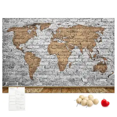 Memobord van kurk Wereldkaart bakstenen