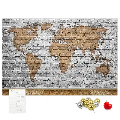 Memobord van kurk Wereldkaart bakstenen