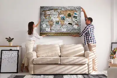 Memobord van kurk Wereldkaart bakstenen