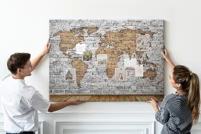 Memobord van kurk Wereldkaart bakstenen