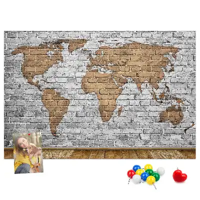 Memobord van kurk Wereldkaart bakstenen