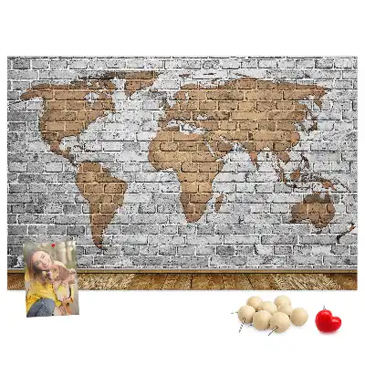 Memobord van kurk Wereldkaart bakstenen