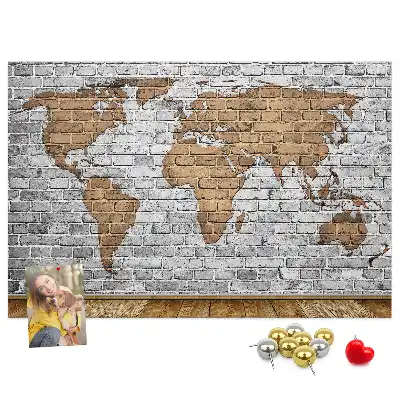 Memobord van kurk Wereldkaart bakstenen