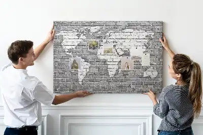 Kurk prikbord Wereldkaart op bakstenen