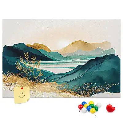 Kurken memobord met bergketenpanorama