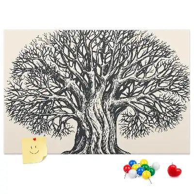 Kurk prikbord met afbeelding van een majestueuze eenzame boom