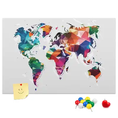 Memobord van kurk wereldkaart met driehoeken