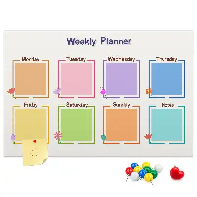 Kurken prikbord als zeven-daagse werkplanner
