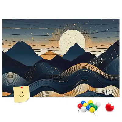 Memobord van kurk met zonsondergang landschap
